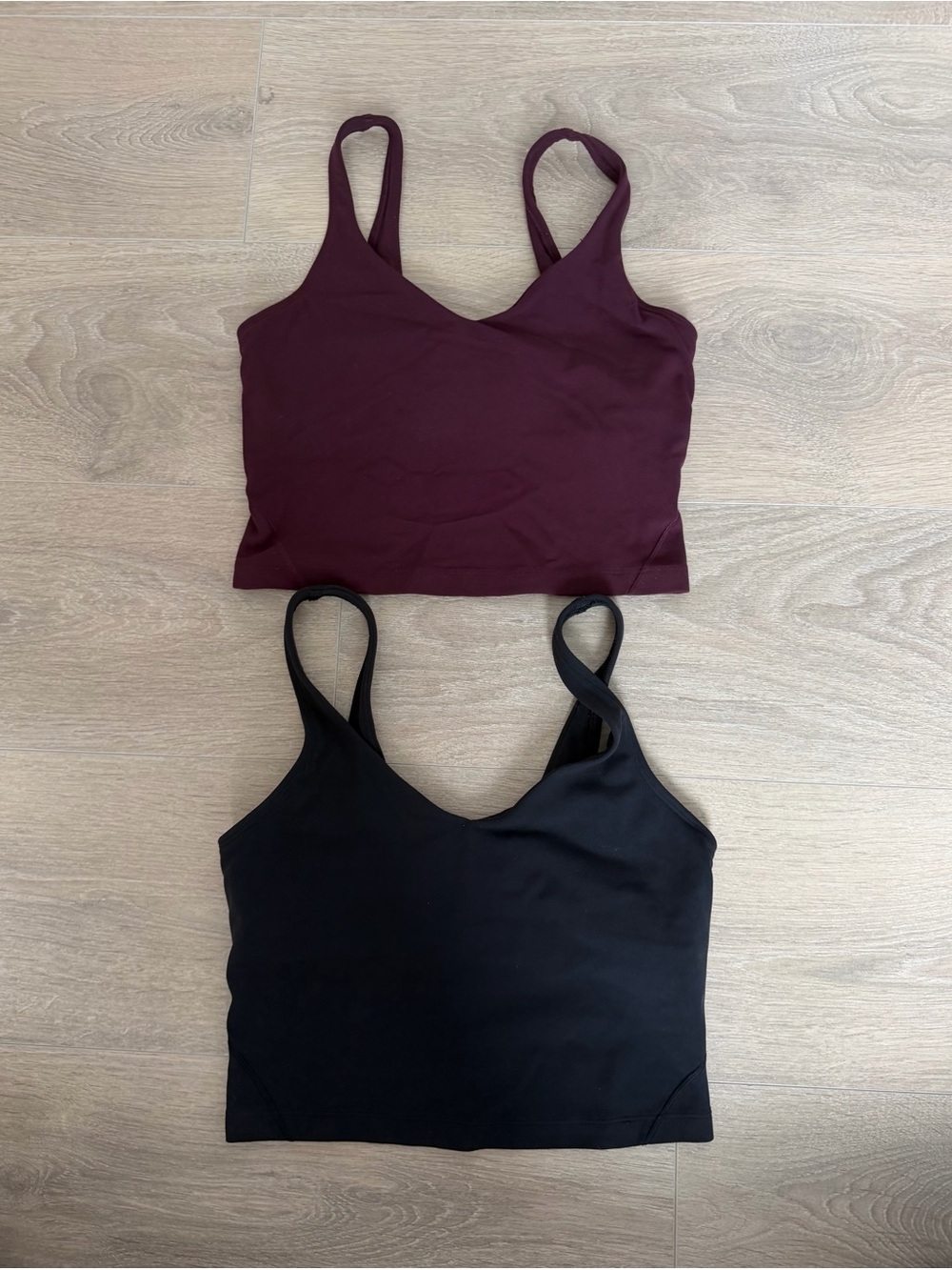 Lululemon Align 2 Cropped Tank Bundle Black and Burgundy w/ Built In Bra Size 4